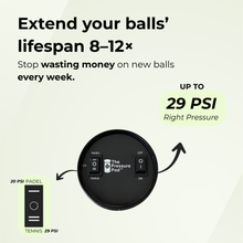 Pressure Pod MAX pressurizer pumps tennis and padel balls up to 29 PSI – extends ball lifespan 8-12x